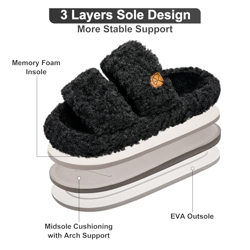 Women's House Slippers Fuzzy Open-toe Soft Comfy Memory Foam Indoor Bedroom Shoes4