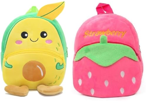 Image of blue tree Cute Boy's and Girl's Plush Bag Medium Quality Full Embroidery Designs Mini Travel Backpack Mango (Mango-Pink Stawberry)