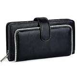 UTO Women PU Leather Wallet RFID Blocking Large Capacity 15 Card Slots Smartphone Holder Snap Closur