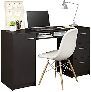 Madesa Home Office Computer Writing Desk with 3 Drawers, 1 Door and 1 Storage Shelf, Plenty of Space, Wood, 45 D x 136 W x 77 H cm - Black