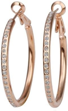 18k gold round hoop earrings clear austrian crystals nickle free