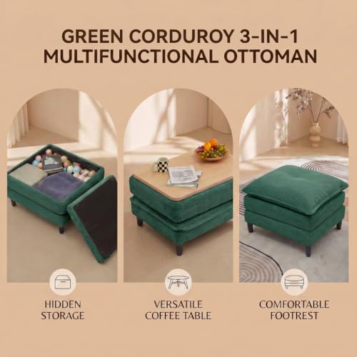 Image of Oversized Sectional Sofa, 107.3 inch U Shaped Cloud Couch Modern Modular Sectional Sofa with 2 Storage Ottoman Coffee Table, Corduroy Deep Seat Sofa with Throw Pillows for Living Room, Bedroom, Cream