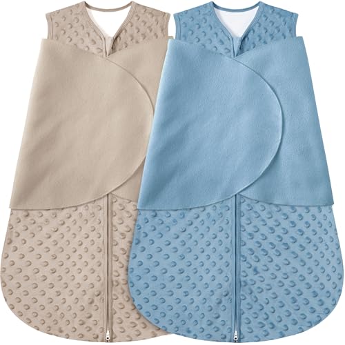 Image of Fleece Newborn Sleep Sack Baby Swaddle,3-Way Adjustable Wearable Blanket,2 Pack Fleece Swaddling Sleeping Bag TOG 2.0， (Brown & Dark Green, 6-12 Months)