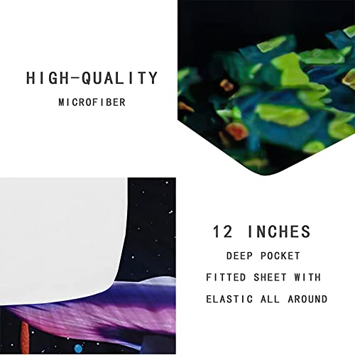 Noos 3D Mushroom Bed Sheet Full Size,Fantasy Forest Mushroom Fitted Sheet Galaxy Space Bedding Set For Teens And Kids 2Pcs(1 Mushroom Fitted Sheet And 1 Mushroom Pillowcases) #TOP4