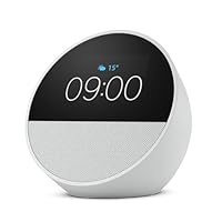 Echo Spot (newest gen), Smart alarm clock with vibrant sound + Alexa, Glacier White