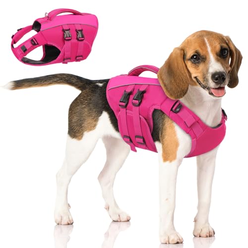 Queenmore Dog Life Jacket,Adjustable Ripstop Dog Swim Life Vest for Large Dog