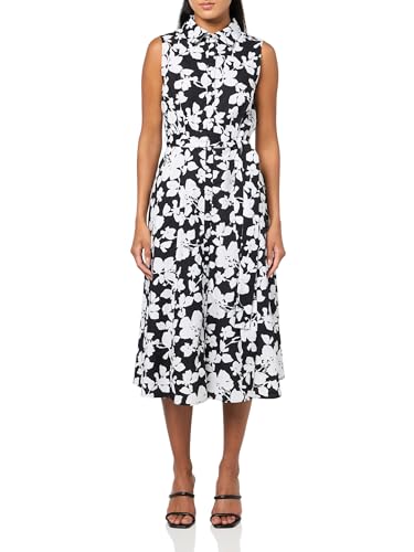 Image of Tommy Hilfiger Women's Sleeveless Collared Button Front Tie Waist Midi Shirt Dress