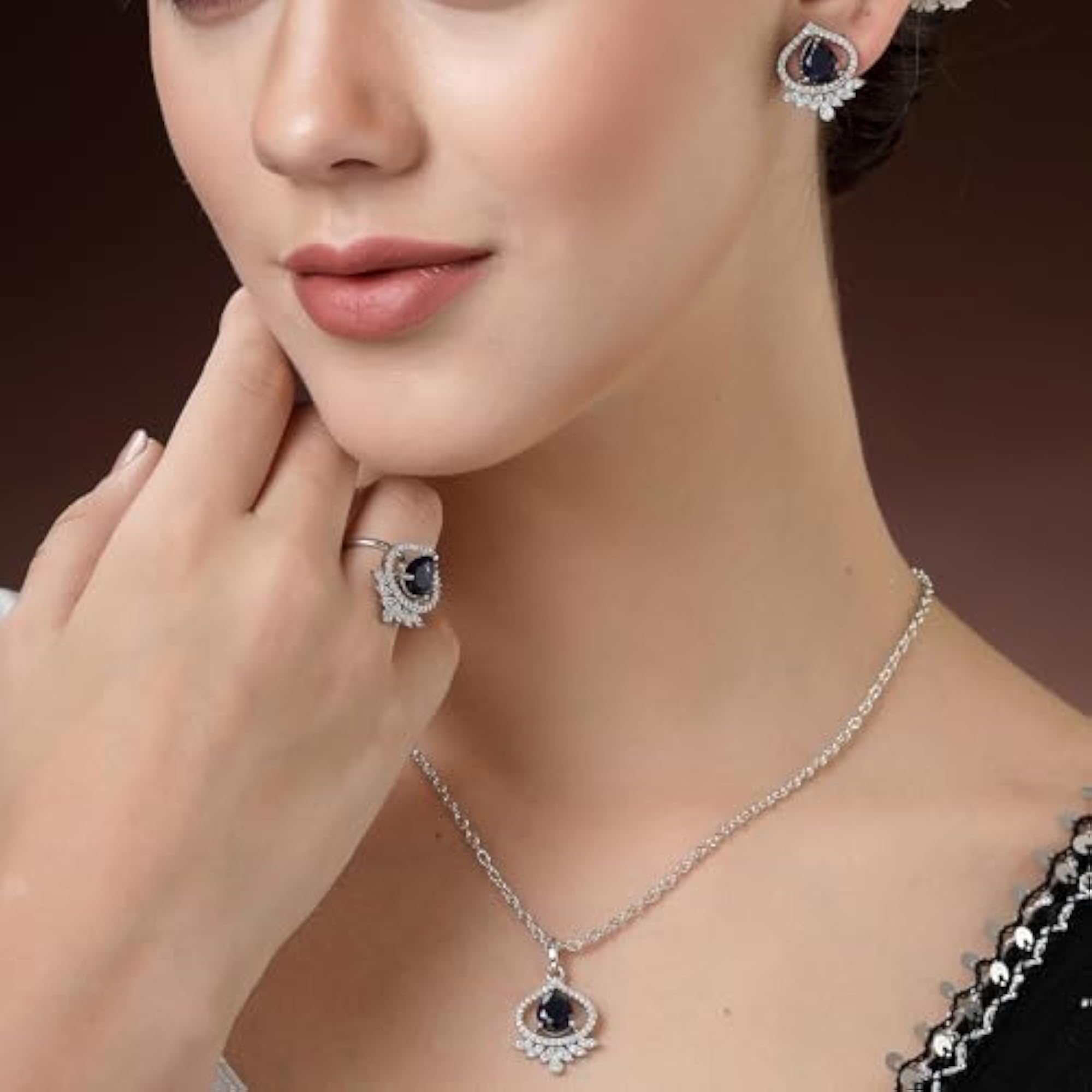 Silver Plated Blue Celestial Trilliant Crystal Pendant & Earrings Set