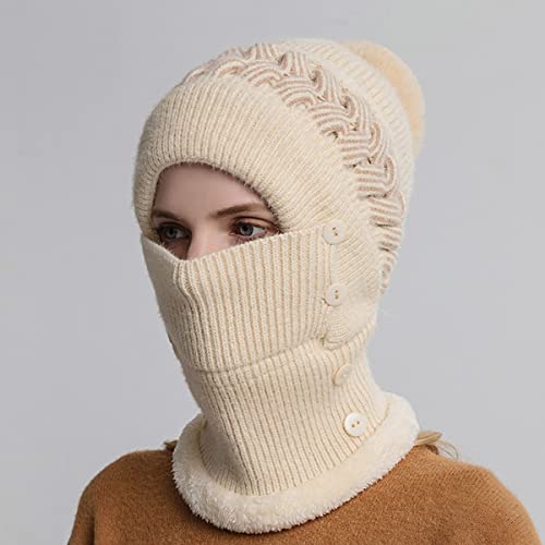Scarf Hats Set for Women,Winter Warmer Beanie Hats One-Piece Fleece Lined Knit Balaclavas Mask Set2