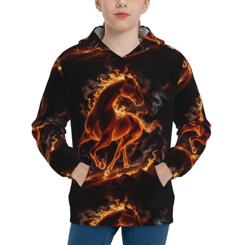 Fire Horse Kids Pullover Hoodies Boys Sweatshirts Girls Athletic Clothes with Pocket