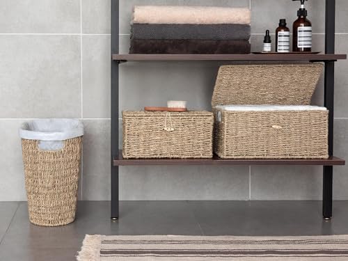 Image of StorageWorks Wicker Waste Basket, Handwoven Seagrass Trash Can with Built-in Handles, Wicker Garbage Can for Bedroom, Bathroom, 1 Pack