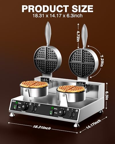 Image of PYY Commercial Waffle Maker - Double Waffle Maker Machine,Stainless Steel,Non-stick Electric Chaffle Maker for Restaurant Party Food Stall