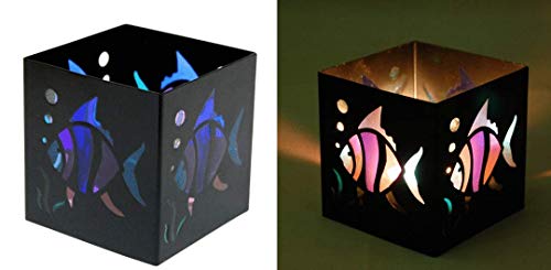 Square Tropical Fish Black Metal Tealight Candle Holder - 3 x 3 (Candleholder - Celestial)