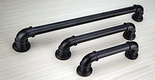 Image of Richelieu Hardware BP9547224900 Sheffield Collection 8 13 /16-inch (224 mm) Center-to-Center Matte Black Steampunk Round Pull Handle for Barn Doors, Cabinets, Drawers, and Furniture