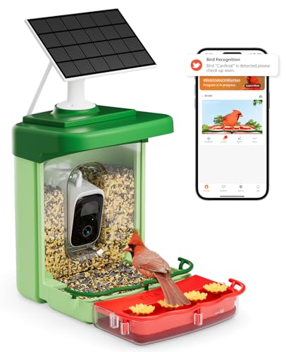 Bilantan Smart Bird Feeder with Camera Solar Powered 2 in 1, Only 2.4G WiFi Compatible, No Subscription AI Bird Recognition, Hummingbird Feeder Camera, Outdoors Birdwatching Gift for Birds Lovers