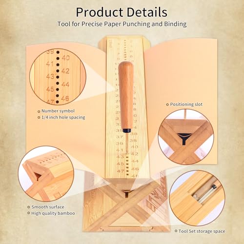 Kits de encadernação de livros de bambu com furador, suporte de encadernação de livros, ferramentas