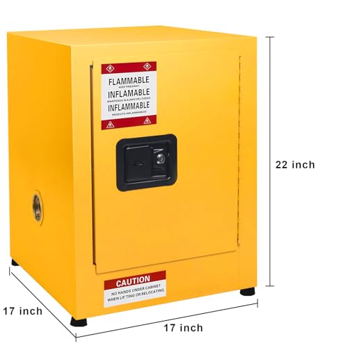 Image of Flammable Cabinet 17 inch x 17 inch x 22 inch, Safety Cabinet - Fireproof, Galvanized Steel, Leakproof, Hazardous Storage Cabinet for Industry, Company and Home, Yellow