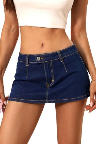 ELLEVEN Denim Mini Skirt for Women Stretch, Low Rise Y2k