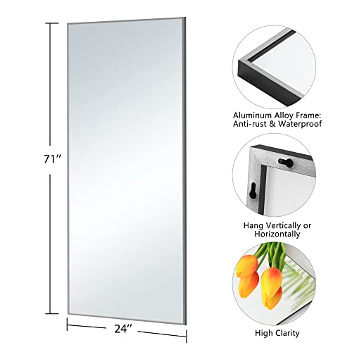 Image of NeuType Full Length Mirror Floor Mirror Dressing Mirror Home Gym Mirror,Large Wall Mirror Bathroom Mirror Standing Mirror,Long Mirrors for Bedroom,Metal Frame,Sand Gray,71 inchx24 inch,No Stand