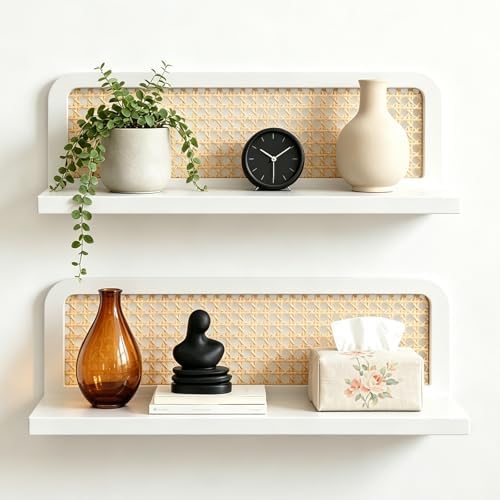 Floating Shelves Bathroom Wall Shelf, 16 Inch Rattan Wall Shelf S...