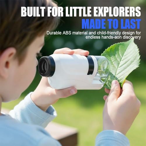 Image of Mini Microscope, 2026 New Pocket Microscope for Kids, Portable Handheld Kids Microscope Mini Scope Educational Science Kits with LED Light 60X-120X (White)