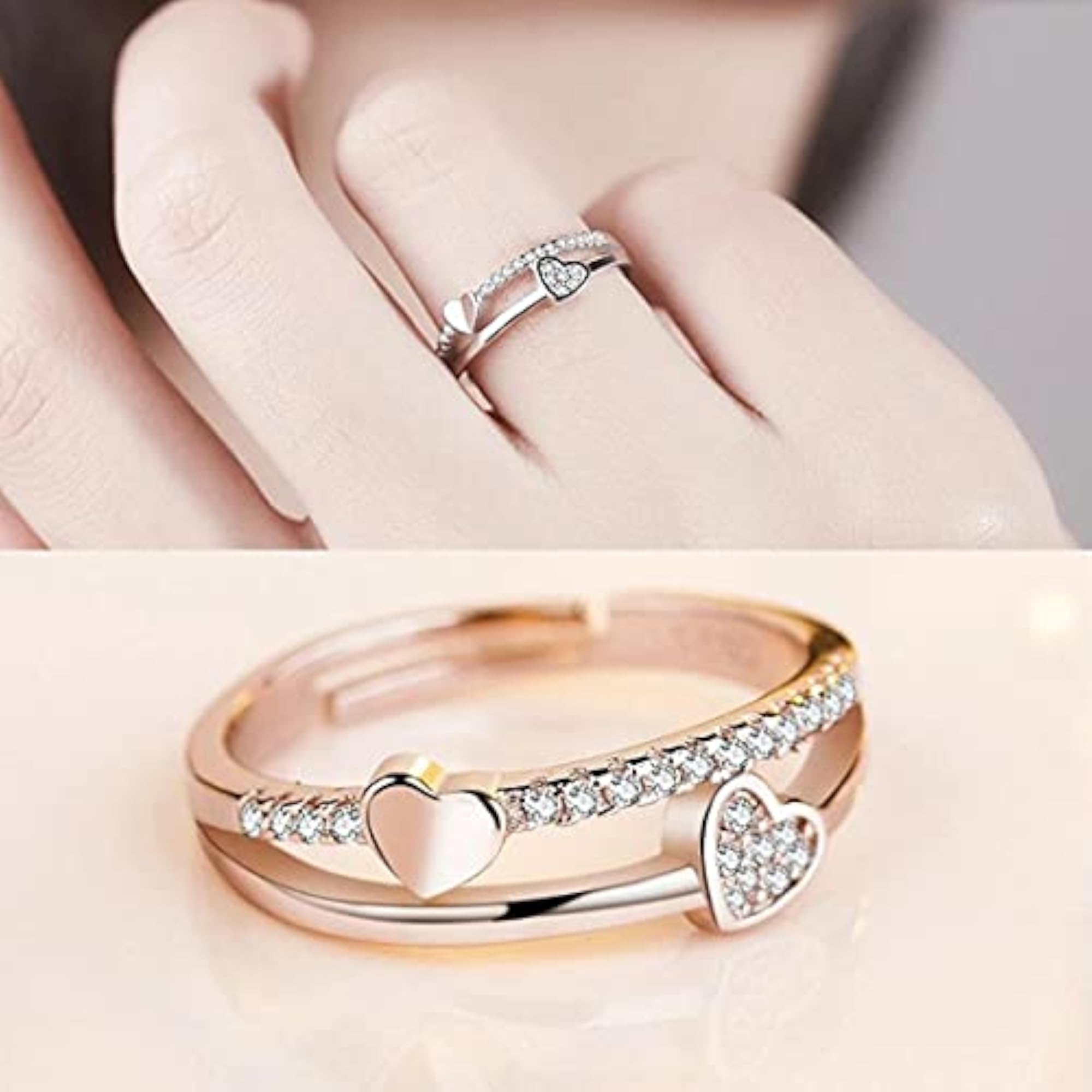 Rose Gold Plated AD Adjustable Ring