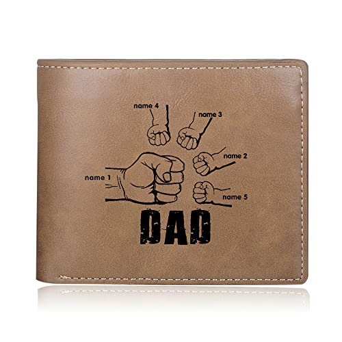 Nobelook Personalized Wallet for men with Fist Bump Custom Engraved 2-5 Names Mens Wallets Photo Bifold Leather Wallet Purse for Dad Father Dad Husband Son BF