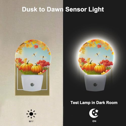 Image of Autumn Night Light Thanksgiving Harvest Fall Maple Leaves Dragonfly Nightlights Auto On /Off Dusk to Dawn Plug-in Nightlights for Home Bedroom Living Room Bathroom