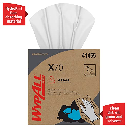 Wypall Power Clean X70 Medium Duty Cloths (41455), Pop-Up Box,White, 10 Boxes / Case, 100 Sheets / Box, 1,000 Sheets / Case #TOP3