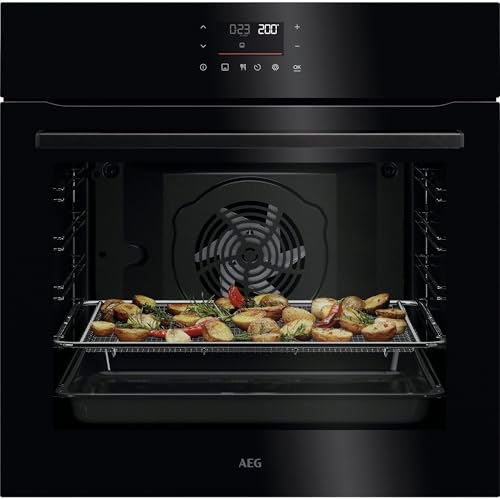 AEG Einbaubackofen, Serie 5 Ringheißluft: Gleichmäßige Garergebnisse auf 3 Ebenen, Pyrolyse Selbstreinigung, AirFry- Knusprigste Backergebnisse mit Wenig Öl, LED-Touchdisplay, Schwarz, TU5PB40WPK