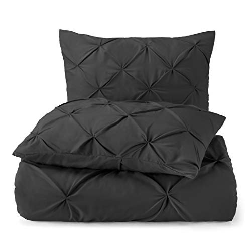 Image of Nestl Queen Comforter Set Pinch Pleat Comforter, Bedding Comforter Sets, Comforter Set for Queen Bed, Pintuck Comforter Set Full Size, Down Comforter with 2 Pillow Shams, 3-Piece - Black