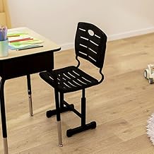 HBCY Creations Student Chair - Black Plastic Seat and Back - Height Adjustable Legs - Ergonomic Design - Slatted Back - Anti-Slip Floor Caps