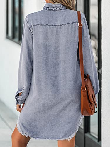 CUPSHE Womens Denim Shirt Dress Long Sleeve Button Down Casual Loose Jean Dresses with Pockets3