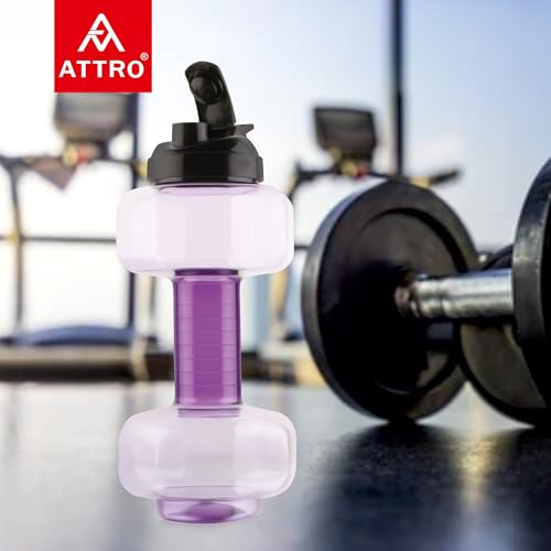 Image of ATTRO Dumbbell Water Bottle 2 Liter Plastic Bottle with Grip Handle Stylish Bottle for Gym Lover BPA Free, Food Grade, Leakproof- Violet