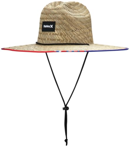 Hurley Men's Straw Hat - Wide-Brimmed Bayside Patterned Straw Beach Hats for Men, Blue Force