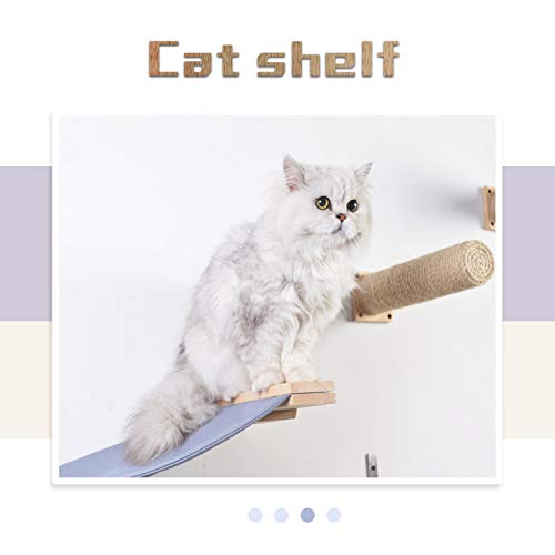 Scurrty Handcrafted Cat Wall Shelf Set, Cat Hammock & Wooden Cat Scratching Post Step, Modern Cat Wall Furniture - Thumbnail 3