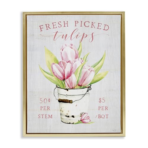 Stupell Industries 'Antique Fresh Picked Tulips'�A�t���[�e�B���O�t���[���L�����o�X�A�[�g�A�S�[���h�A25 x 31�C���`�A�|���₷�����A�č����ALux + Me Designs