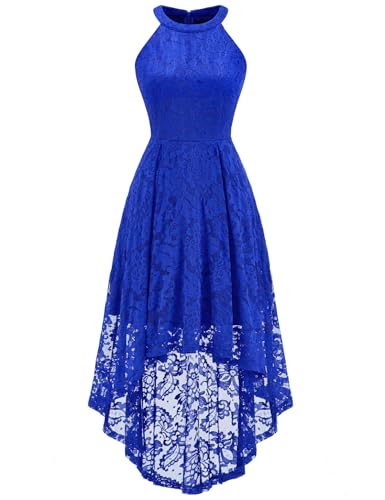 Dressystar halter lace wedding guest dress hi-low