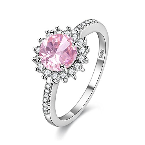 Uloveido Petite Pink Diamond Cut Halo Designer Ring Sonnenblume - Hochzeitsgeschenke Ideen einzigartig für die Braut Y3522-PINK-8