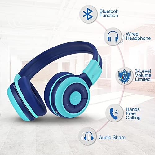 SIMOLIO Kids Wireless Headphones with Volume Limiter, Kids Headphones Bluetooth for School, Kids Headsets Wireless Over-Ear, Child Earphones Bluetooth and Wired for Girls,Boys,Teens (Mint)
