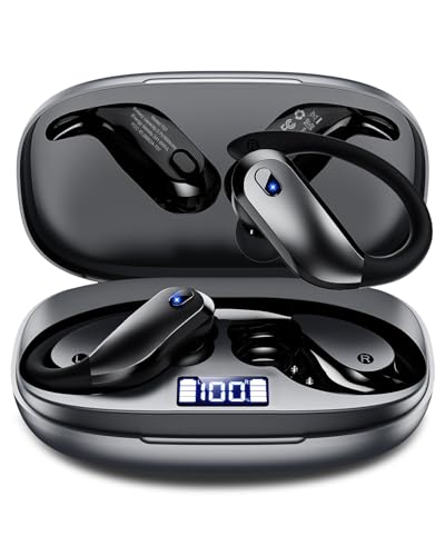 KTGEE Wireless Earbuds Bluetooth 5.3 Headphones Sport,IPX7 Waterproof Sports Earphones with Earhooks,48H Playtime,Lightweight 7.8g,Fast Charging Case,Noise Cancelling Mic for Running Gym Workout-Gray