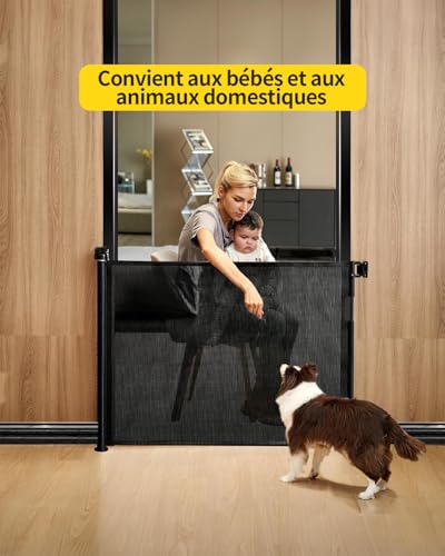 Patywaga Treppenschutzgitter Ausziehbar 0-140cm,Türschutzgitter Ausziehbar mit Treppenschutz & Kindersicherung Treppe - Universelles Kinderschutzgitter für Baby, Haustiere Innen/Außen(Schwarz)