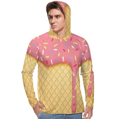 Mens UPF 50+ Sun Protection Hoodie Rash Guard Long Sleeve Sun Shirt Hiking Ice Cream and Waffle Fishing Hoodie-2