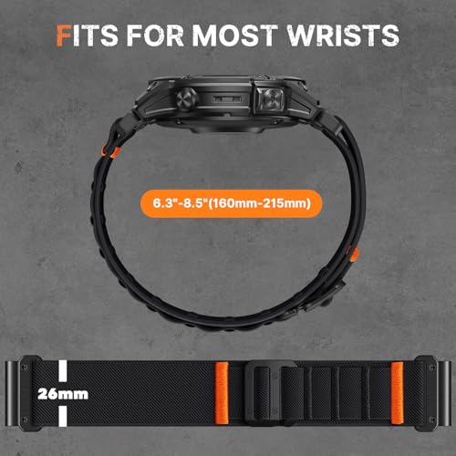 Image of Bandletic Compatible with Garmin Fenix 5x Watch Band - 26mm Quick Fit Soft Sport Bands with G-Hook for Fenix 8 51mm /7X 6X Pro /5X Plus /Instinct 2X Solar /Enduro /Quatix /Tactix /Epix Pro2 /D2 Bravo /Descent