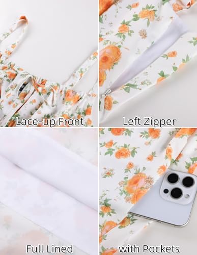 Image of Scarlet Darkness Women's Floral Midi Dress Corset Sundresses 2026 Summer Spring Vacation Milkmaid Dresses White Orange Floral S