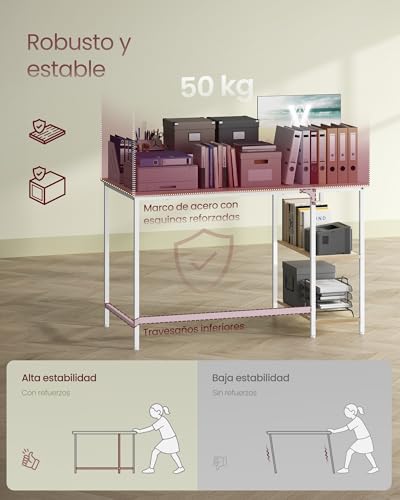 Miniatura 6 de Vasagle Escritorio, Mesa De Trabajo, Estilo Moderno, Para Estudio Dormitorio Salón Oficina, 120 X 60 X 76 Cm, Beige Natural Y Blanco Perla Lwd047n02