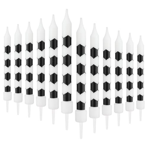 iNINGER Football Themed Birthday Candles,12 Pcs Black and White Football Themed Long Candles Set,Cake Decorating Supplies Unscented Candles Cake Topper Decorations Theme Party Candles