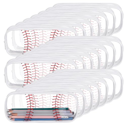Sherr 20 Pcs Baseball Team Gifts Cosmetics Goodie Bag PVC Clear Portable Makeup Bags Pencil Case with Zipper Bulk Sports Waterproof Pouch Clear Travel Toiletry Bag for Baseball Lovers Players