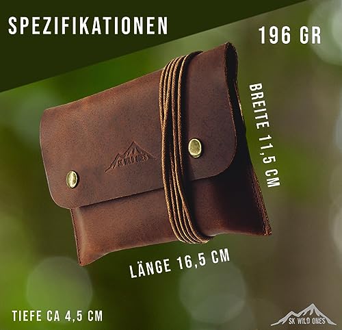 SK Wild Ones® Outdoor Gewürztasche - Echtleder Mit 6 Gewürzdosen Camping - Bushcraft - Reise Gewürze Set - Gewürzbehälter Camping - Outdoor vanlife zubehör Gewürze Set Camping, Spice bag,