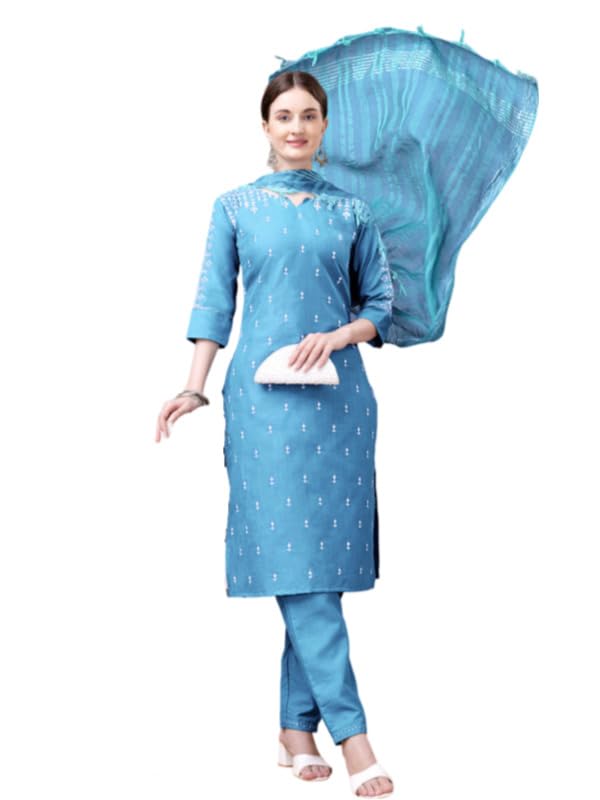 BUDDHA BAZAAR Womens Premium 3/4th Sleeve Embroidery Cotton Kurti Pant Dupatta Set | Elegant Ethnic Wear for Casual, Office, and Festive Occasions (Sky Blue, XL) (B0DHS324XG) Amazon Price History, Amazon Price Tracker
